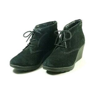 White Mountain Wedge Ankle Boot Women's Size 7.5 M Black Suede Leather